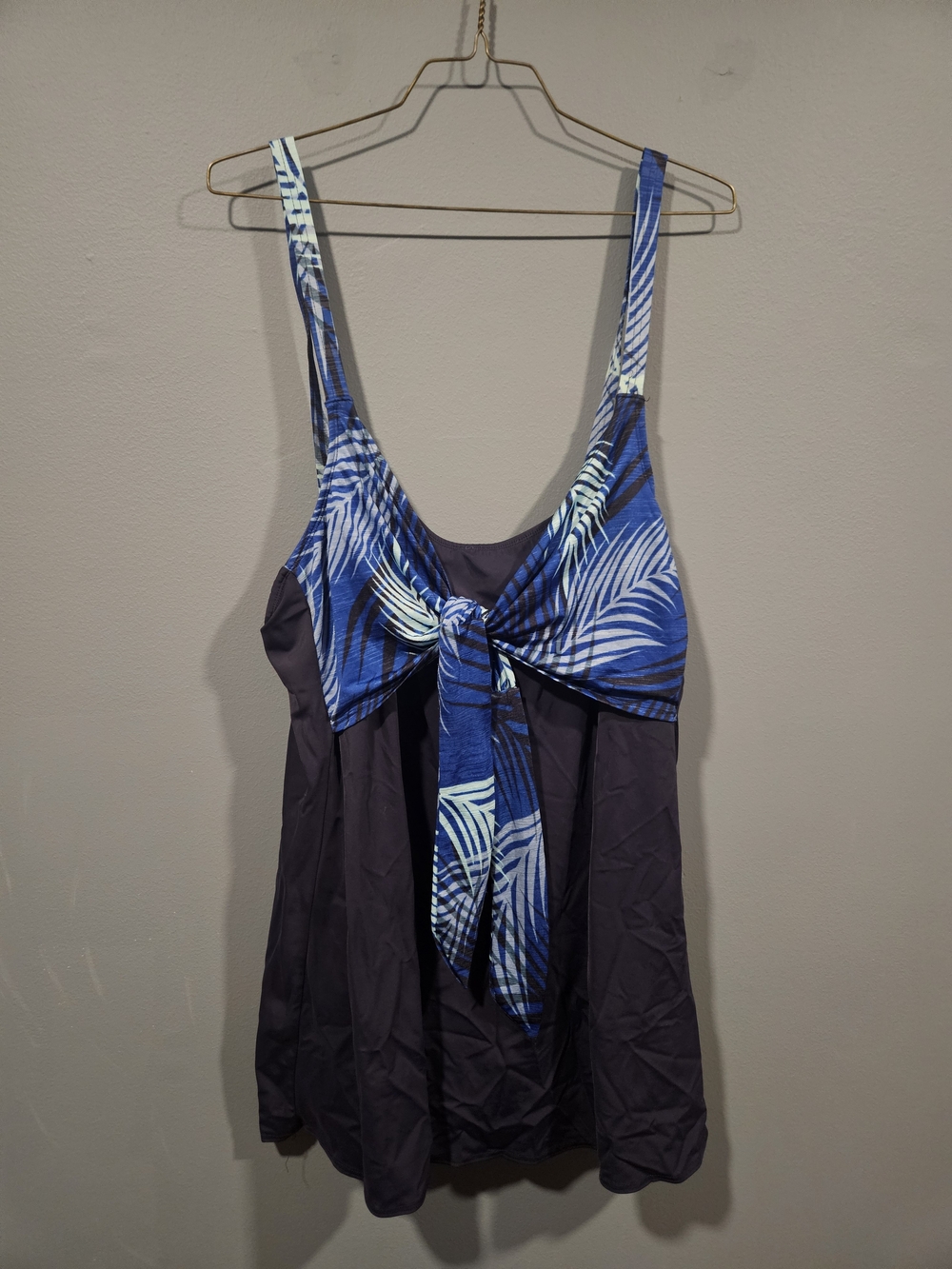 White Stag Blue & White Palm-Print Tie-Front Swim Dress - 22/24